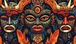 © wanna - An ancient tribal mask carved from old wood represents a traditional piece of Asian religious art and culture featuring intricate facial sculpture and handcrafted history