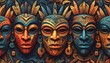 © wanna - An ancient tribal mask carved from old wood represents a traditional piece of Asian religious art and culture featuring intricate facial sculpture and handcrafted history
