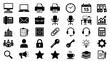 © Ayong - Large Collection of Flat Black Office and Business Icons Set Featuring Computer Laptop Printer Clock Briefcase Checklist and Workspace Elements for Corporate Management and Organization Design