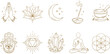 © MST HASMOTARA - Mystical spiritual yoga line art icons vector set with hamsa hand lotus crystal and moon elements