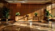 © Mufarokah - Lobby interior with warm wood accents and plants