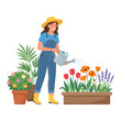 © Ochaa Nila - Happy Mom Gardening in Blooming Home Garden Vector