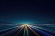 © Sabir - A vibrant, abstract digital artwork shows streaks of light resembling a highway vanishing toward a bright horizon. A starry night sky