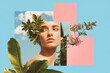 © Tetiana - Generative AI spring artwork collage with a trendy fashion aesthetic featuring a stylish woman against a vibrant backdrop