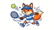 © coba - Cute athletic fox mascot playing tennis with racket and ball