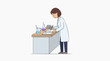 © Felippe Lopes - Scientist in lab coat writing notes at a desk with beakers and test tubes vector style