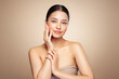 © Oleg Gekman - Portrait beautiful young woman with clean fresh skin. Model with healthy skin looks at an empty space, close up portrait. Cosmetology, beauty and spa