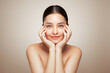 © Oleg Gekman - Portrait beautiful young woman with clean fresh skin. Model with healthy skin looks at an empty space, close up portrait. Cosmetology, beauty and spa