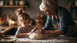 © Visual Studio - Quality Family Time: Grandmother and Grandchild Bond Over Baking and Cooking Together in a Rural Kitchen