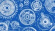 © Boonnam Burart - Technical blueprint of gears and mechanical parts on a blue background showcasing engineering design and precision illustration
