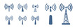 © MD. RAIYAN RAIYAN - Wireless signal icon set, internet antenna tower symbols, network connectivity and communication signal strength indicators, technology vector illustration.