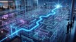 © Its - Futuristic Strategy Navigator with Neon Blue Success Pathway in Office