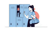 © James - Fit young woman in sportswear standing in a gym locker room holding a blue water bottle and preparing for her morning fitness workout.