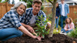 © Maksym - A couple marks their silver anniversary by planting a tree in their backyard with their grown children watching, late June sun overhead, ideal for anniversary traditions, generational continuity, an