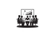 © Md - Business meeting, corporate team, conference table, office silhouette, black and white vector