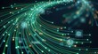 © BEOstudio - Premium Futuristic Data Transmission Concept Featuring High-Speed Fiber Optic Light Trails in Emerald and Amber, Perfect for Quantum Computing and AI Technology Marketing Presentations.