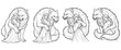 © Radhakrishno11 - Fantasy line art illustration of beautiful woman hugging large friendly wolf on white background showing bond between human and nature for coloring.