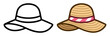 © Артур Дацко - Sun hat vector icon set with outline and straw summer fashion styles on transparent background