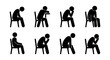 © black man - Depressed stick figure sitting poses, sad person vector icons, emotional distress illustration set