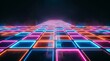 © FahVecStudio - Neon grid floor with glowing lines and dark background for futuristic party or game