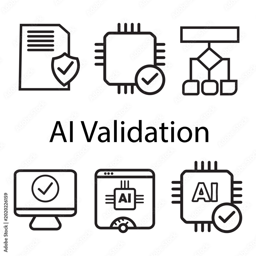 AI Validation Line Icons Set – Artificial Intelligence Verification ...