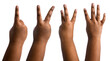 © New Africa - Little child counting using fingers against white background, closeup. Set of hand gestures