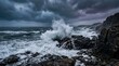 © Александр Михайлюк - Storm waves bursting over rugged rocks along a dramatic coastline with heavy clouds and turbulent sea, powerful nature scene