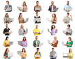 © Pixel-Shot - Set of many people with laptops on white background
