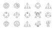 © Morjina - Collection of 16 line icons illustrating business communication teamwork collaboration and organizational structure
