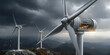 © butenkow - Magnificent wind generator blade set against foreboding stormy skies and dramatic lighting
