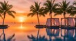 © loxia stock image - Tropical resort pool at sunset paradise.
