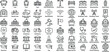 © Nilota - Public Infrastructure and Civic Service Icon Set Featuring Transportation, Government Buildings, Healthcare, Safety, Communication, Education, and Urban Community Line Symbols