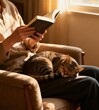© oeisdesign - Cozy Home Scene With Woman Reading Near Sleeping Cat