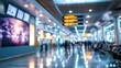 © morepiixel - A blurred image of a modern airport terminal with illuminated signs and reflective flooring.