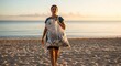 © Katsyarina - Woman volunteer walking on beach with bag full of plastic trash. Environmental activist cleaning seacoast. Recycling concept and ecology protection of ocean from pollution.