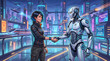 © muhamad - Human-Robot Partnership in a Luminous Futuristic City Collaborative Innovation in a Vibrant Digital Metropolis