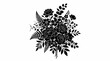 © Tafrichan - Modern Silhouette Floral Bouquet with Dense Flowers and Foliage on Isolated White Background