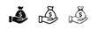 © drawing lines - Funding and Money Bag Icon Set - Hand Holding Dollar Sack Symbol
