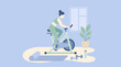 © Márcia - Woman Exercise on Stationary Bike Home Fitness Health and Wellness Indoor Workout Graphic Illustration