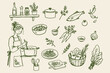 © Victoria - Home Cooking Food Ingredients Green Ink Sketch Set Vector