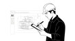 © Camilia_Deena - Architect Wearing Hard Hat Sketching Building Plan on Tablet.