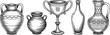© Borsha - Ancient Greek Vase and Amphora Hand Drawn Vector Set with Vintage Roman Pottery, Ceramic Urns, and Goblet for History and Museum Graphic Designs