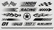 © DEXTEROUA - Collection of racing and speed themed graphics and stickers with checkered flag high performance race ready no limits black and white graphics stickers motorsport automotive number