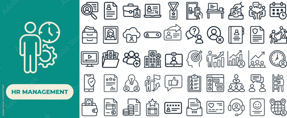 HR Management and Personnel Recruitment outline icon set. Featuring ...