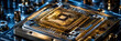 © M_Braun - Close up of quantum computer chip with high precision electronic architecture