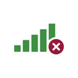 © MdMoklasar - Green signal bars with red cross mark showing network failure or no connection status isolated on transparent background vector.