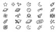 © Fatik - SEO Title:Galaxy line icon set space stars planets moon outline vector collection isolated on white