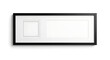 © MSTRAHIMA - Long panoramic black picture frame with two distinct blank openings one square and one rectangular designed for displaying multiple photos or artwork isolated on a white background, empty frame