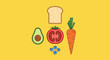 © slamet - Flat vector illustration of healthy food icons on yellow background