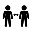 © Marcelino - Two human figures with a double-headed arrow between them, symbolizing social distancing, physical space, and public health safety protocols.